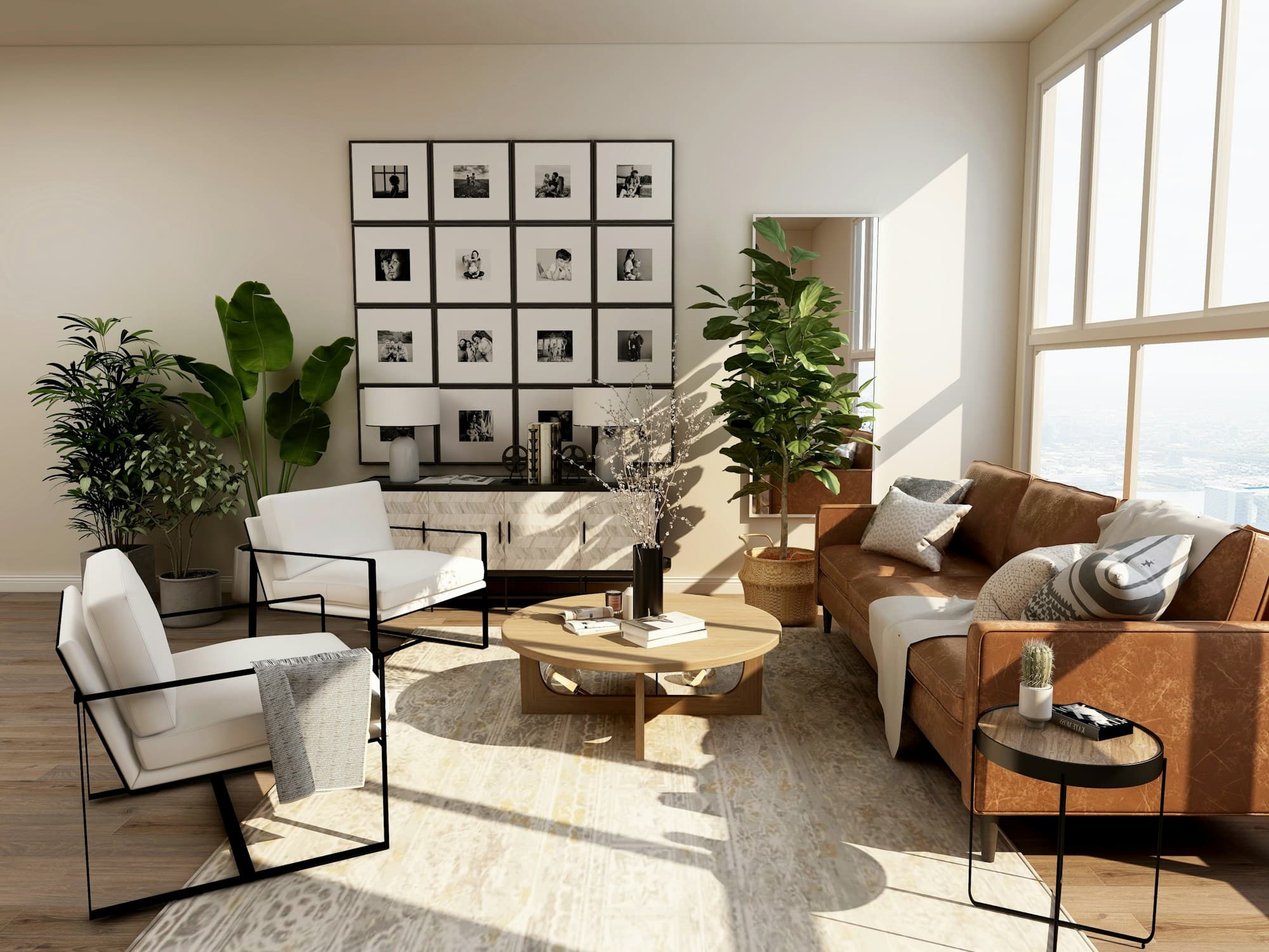 Sophisticated contemporary living interior with natural light — atmospheric property context